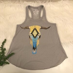 Chaser Gray Racerback Tank with Southwestern Skull Graphic | Size XS